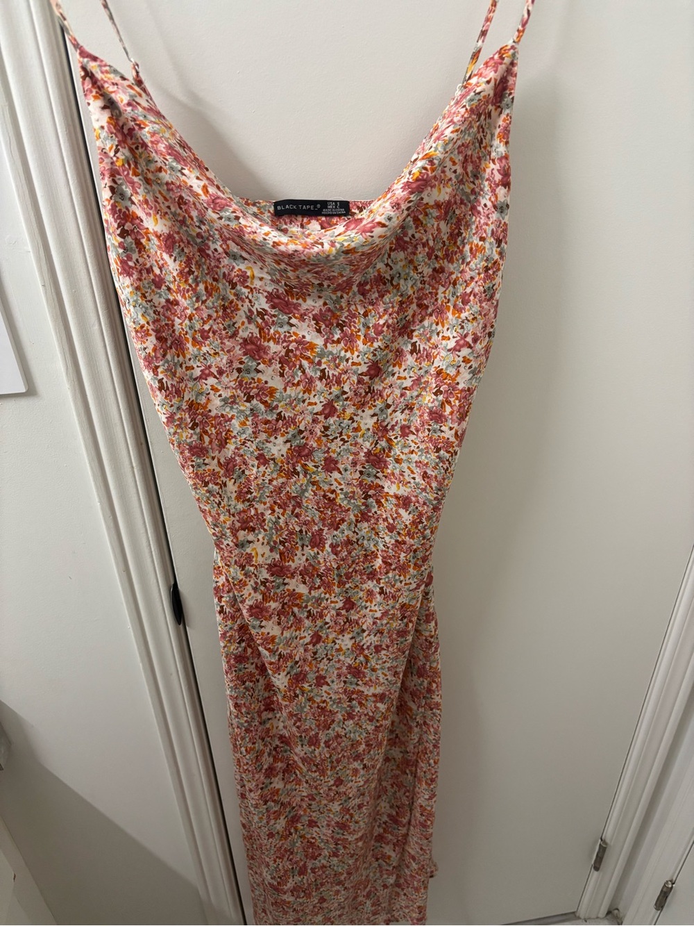 Black Tape_ Floral Slip Dress in Coral Multi